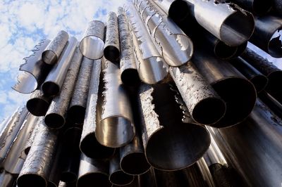 High angle view of pipes on table