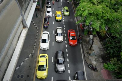 High angle view of traffic on road