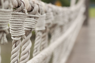 Close-up of rope railing