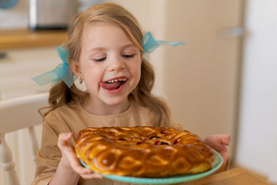 Portrait cute adorable caucasian girl with bows celebrating her birthday