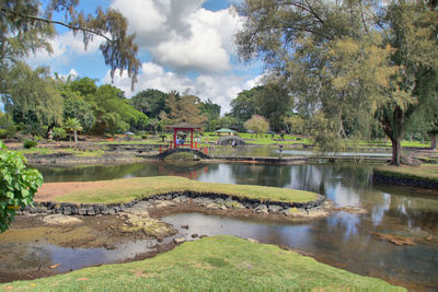 View of fountain in park