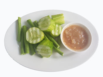 High angle view of vegetables in plate