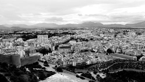 High angle shot of townscape against sky