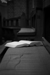 Close-up of open book on table