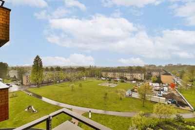 High angle view of townscape against sky