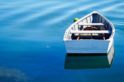 High angle view of boat moored on sea