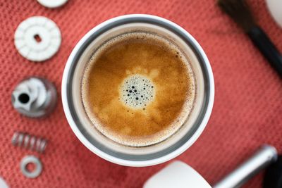 High angle view of coffee on table