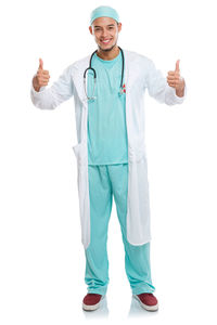 Portrait of happy man standing against white background