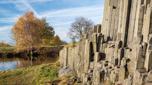 Scenic view of panska skala - basalt rock columns in czech republic in autumn