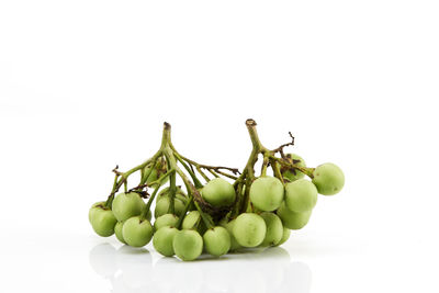 Close-up of grapes over white background