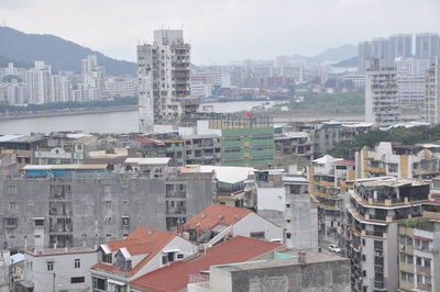 High angle view of buildings in city