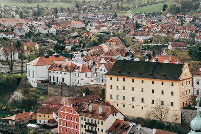 High angle view of buildings in city