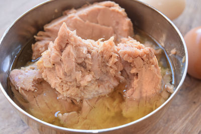 High angle view of food in bowl on table