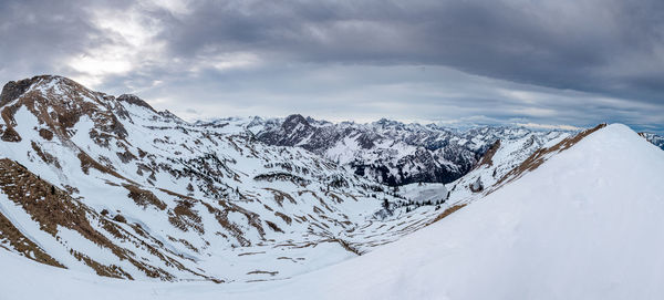 Scenic view of snowcapped mountains against sky