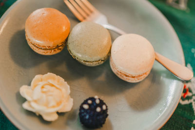 High angle view of breakfast on table