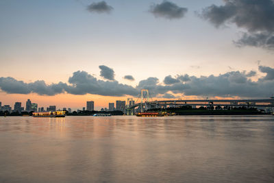 View of commercial dock against sky during sunset