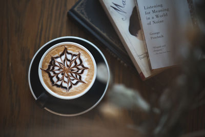 High angle view of coffee on table