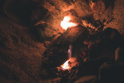 Close-up of illuminated fire at night