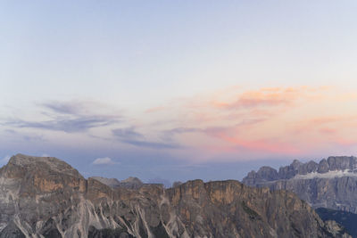 Scenic view of mountains against sky during sunset