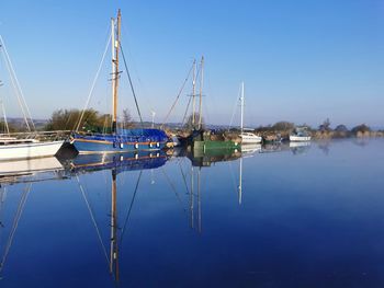 Boats moored at harbor