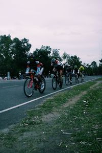 Man riding bicycle on road