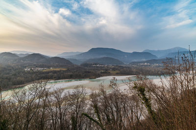 Sunset on the ancient castle of ragogna, italy. fortress guarding the ford on the river tagliamento