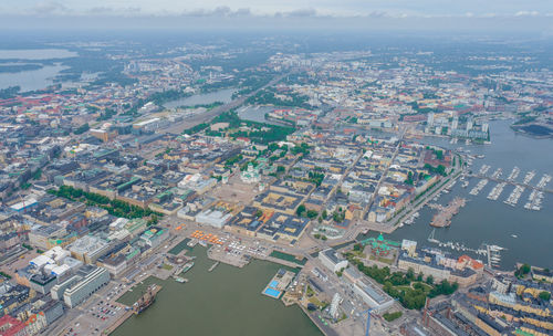 Helsinki downtown cityscape, finland. cathedral square, market square, sky wheel, port, harbour 