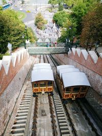 High angle view of train on railroad tracks