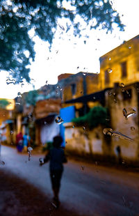 Wet city street during rainy season