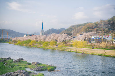 River amidst buildings against sky