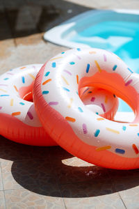 High angle view of donut on table