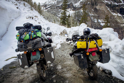 Motorcycles on road in winter,