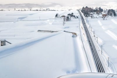 Snow covered landscape against sky