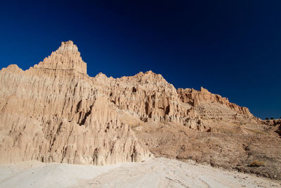 Scenic view of rocky mountains against clear blue sky