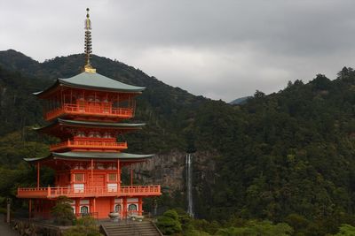 Seiganto-ji temple by nachi falls against sky