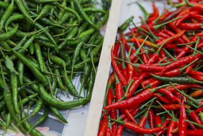 Close-up of chili peppers for sale in market
