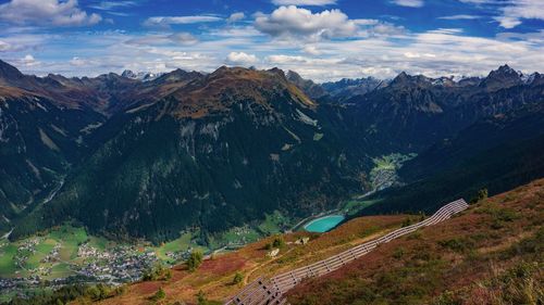 Panoramic view of mountain range against sky