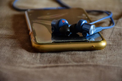 High angle view of black coffee on table