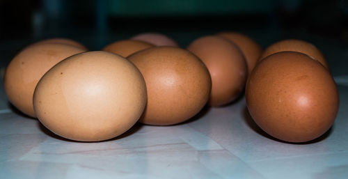 Close-up of eggs on table