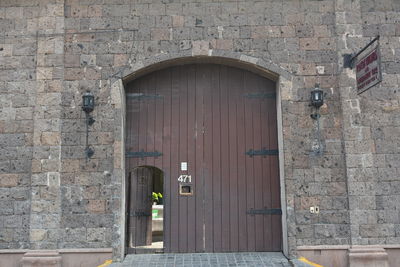 Closed door of building