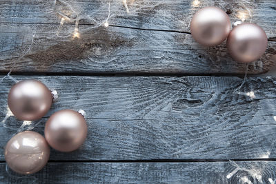 High angle view of shells on table