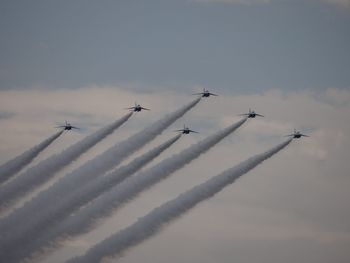 Low angle view of airplane flying in sky
