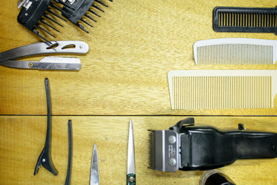 High angle view of camera on table