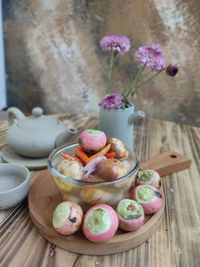 High angle view of breakfast on table