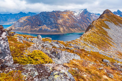 Scenic view of snowcapped mountains against sky