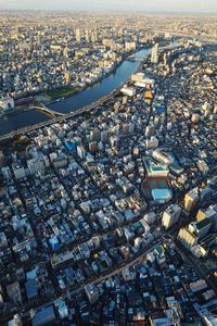 High angle view of buildings in city