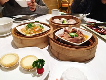 Close-up of food served on table