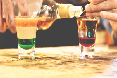 Close-up of colorful cocktails