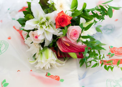 High angle view of rose bouquet