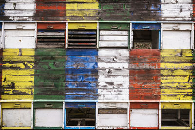 Close-up of multi colored brick wall